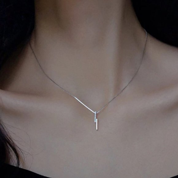 Sterling Silver Diamond Lightening Bolt Necklace - Picture 1 of 6